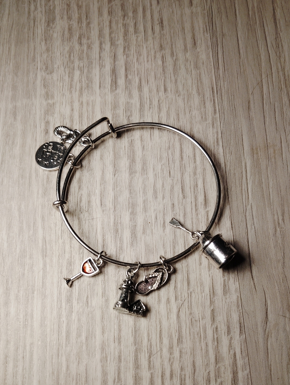 Silver Charm Bangle Bracelet with Wine & Travel Charms